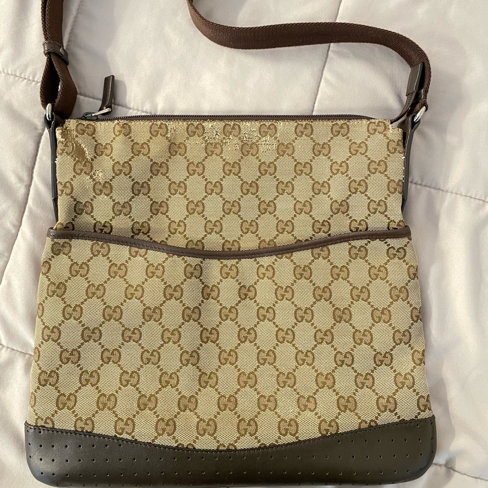 Authentic Gucci Canvas Crossbody Messenger Bag
